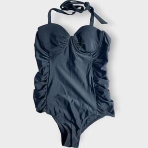 Kooey Bathing Suit One Piece Black Ruching Underwire Size Medium Slimming